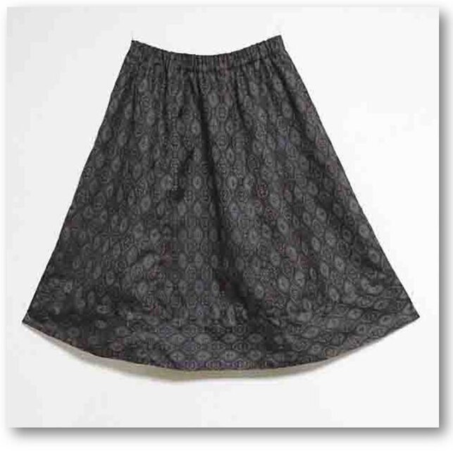 112　泥大島6枚はぎリメイクギャザーフレアスカート（新品）