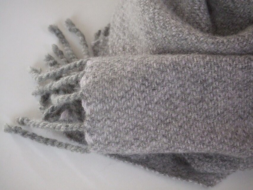 手織りカシミアミニマフラー・・グレーⅰ