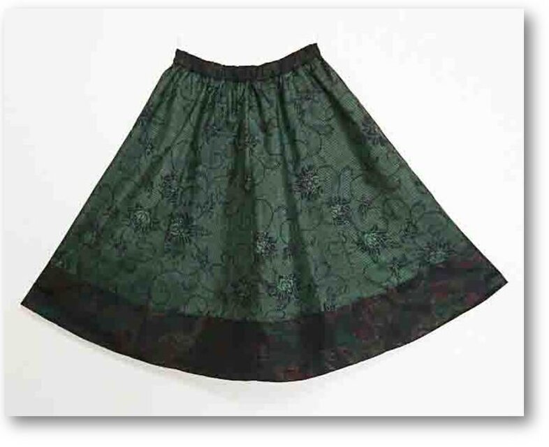 114　2種類大島リメイクギャザーフレアスカート（M)