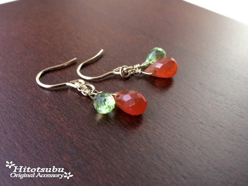 14kgfカーネリアン×ペリドットドロップピアス