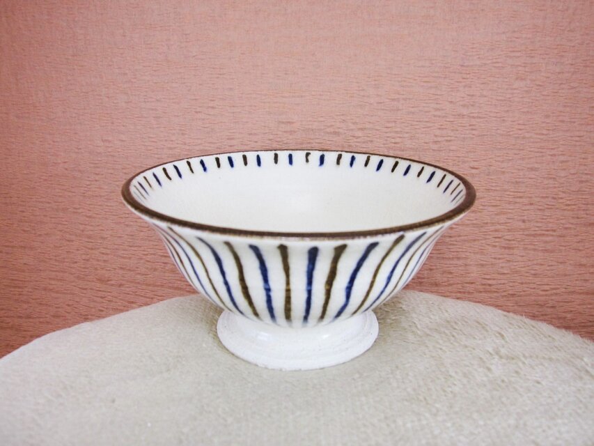 陶器ご飯茶碗（中）十草模様（青・茶）