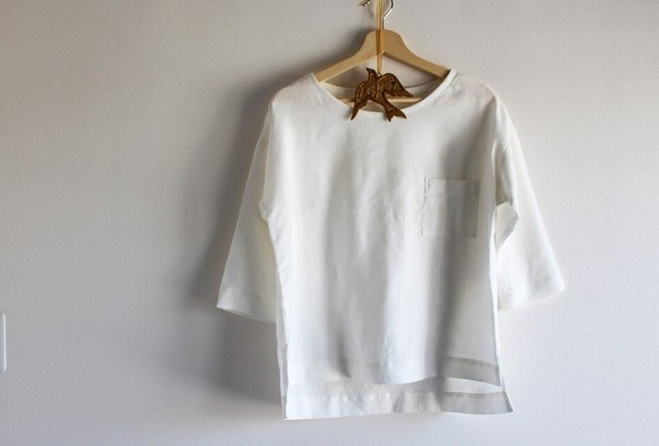 フレンチリネン　Tブラウス　七分袖　白