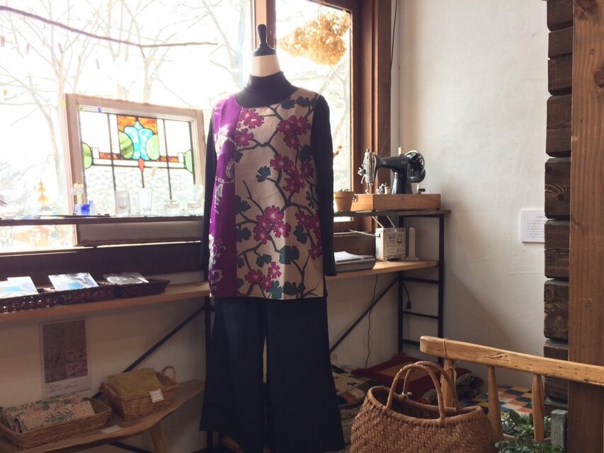 銘仙×播州織 ウラマサリトップス004（花尽くし）リバーシブル　チュニック　ブラウス　プルオーバー