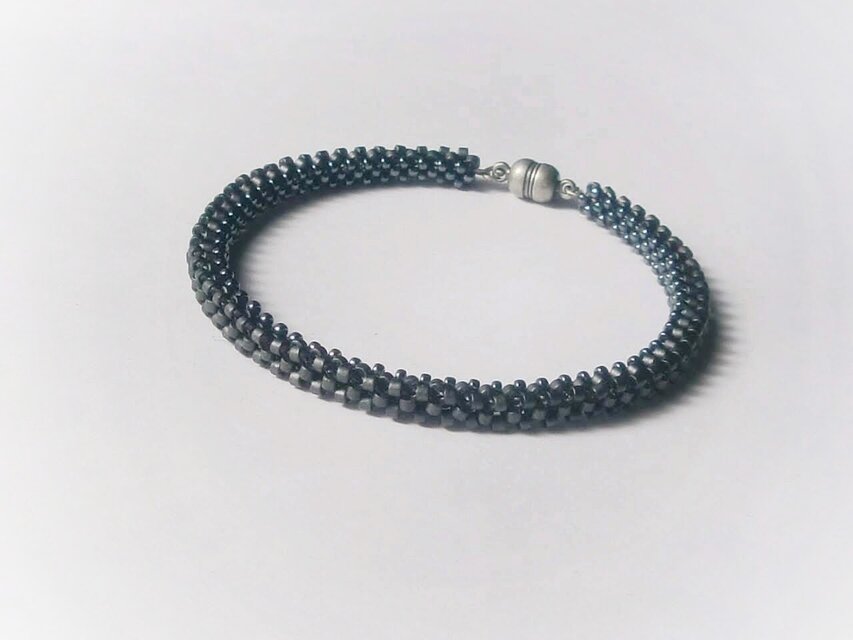 ガラスシリンダー◑ブレスレット【藍鉄×ヘマタイト】