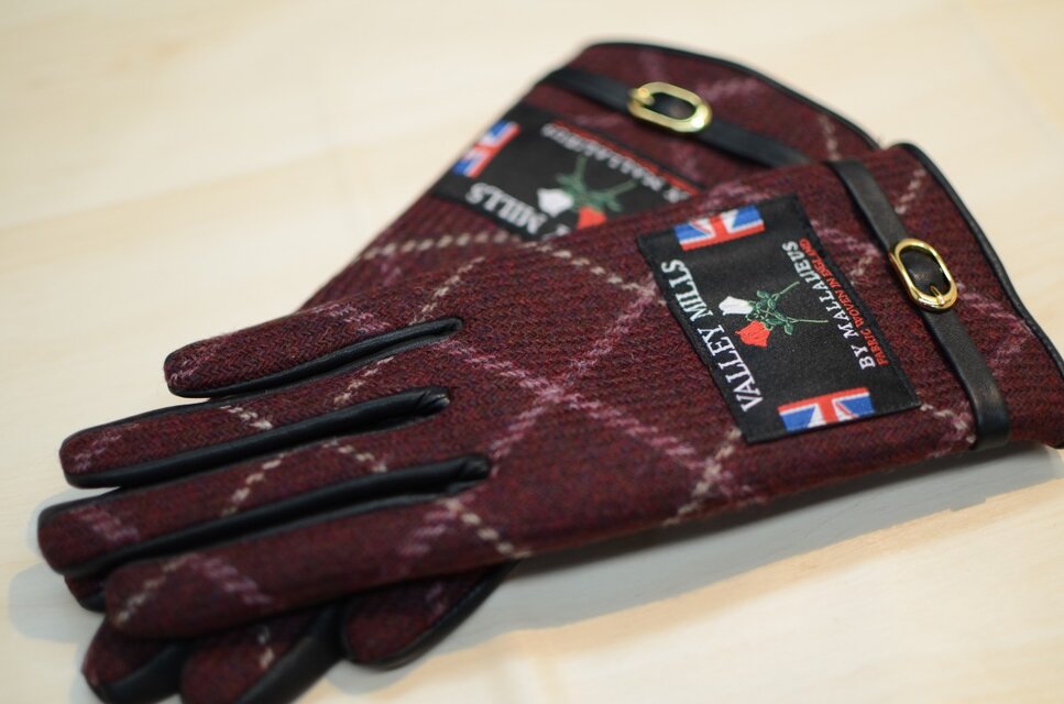 【ブリティッシュウール&レザー手袋】（レディース22cm/レッド/13282）