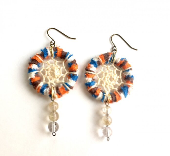 ゴールデンルチルとクリアクォーツのドリームキャッチャーピアス