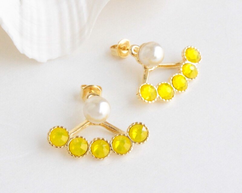 2wayハンガーピアス　パール&ミモザイエロー