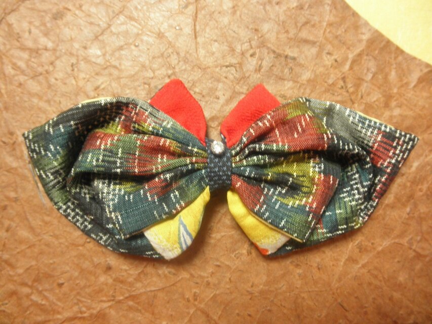 リーフウイングバレッタ（古布＆彩つむぎ）