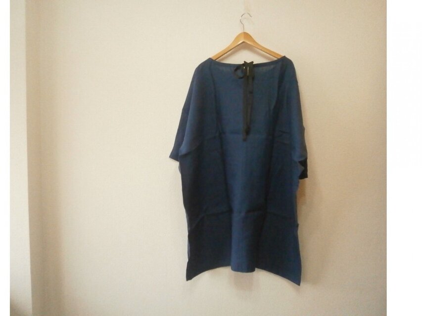 ★en-enフランスリネン・たっぷり身幅・背リボンチュニック・ライトネイビー16112