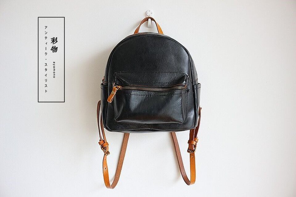 【受注製作】コロっとシルエットのリュックサック　牛革　収納豊富　黒BG772