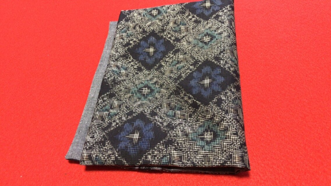 ブックカバー　新書本用 　大島紬×ダンガリー