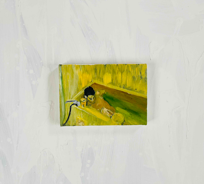 原画「痒い背中」サムホール・油彩画 | iichi 日々の暮らしを心地よく