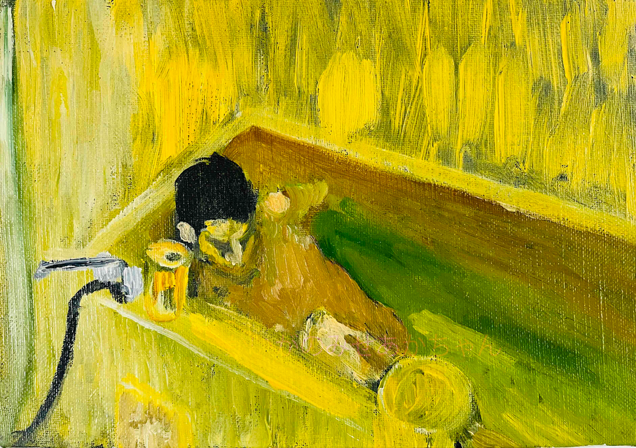 16×23㎝「痒い背中」油彩・原画・サムホール 原画「痒い背中」サムホール・油彩画 | iichi 日々の暮らしを心地よく