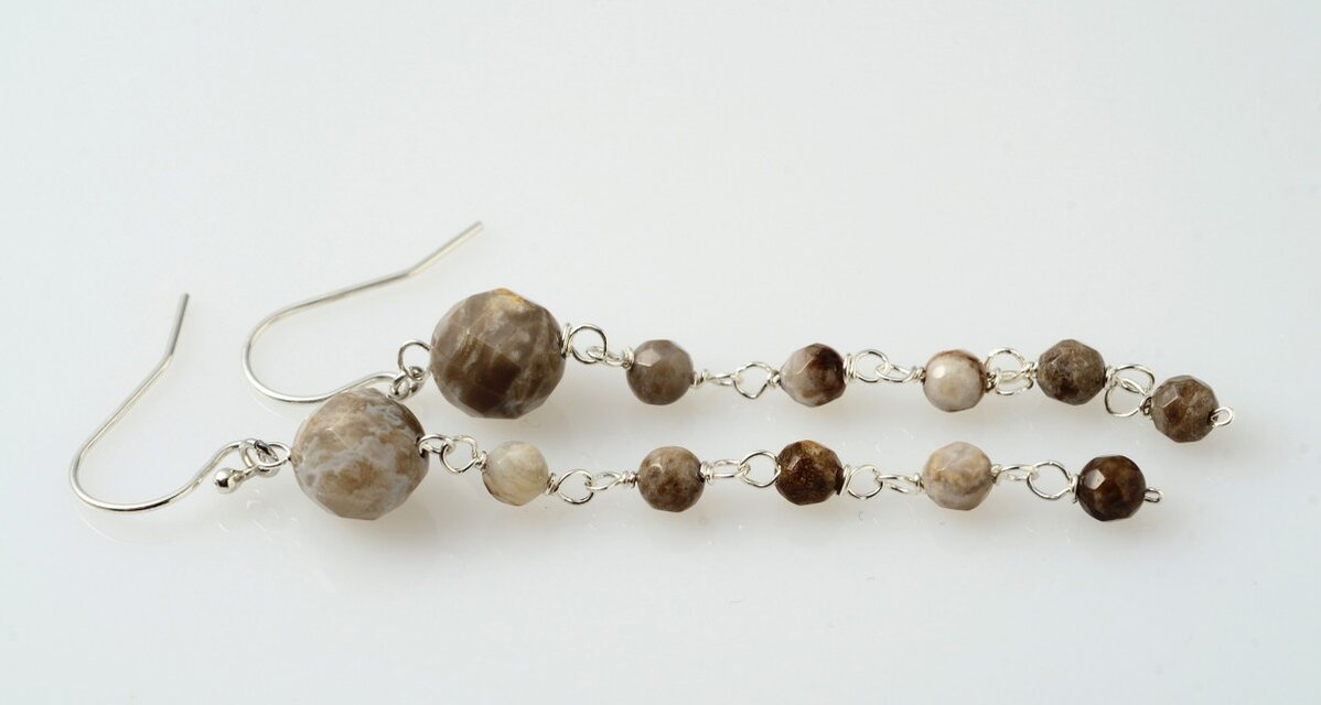 シルバーリーフジャスパーの6連ピアス(SV925)