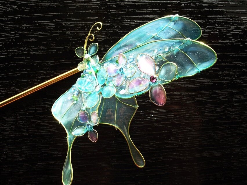 紫陽花まとうアゲハ（かんざし）