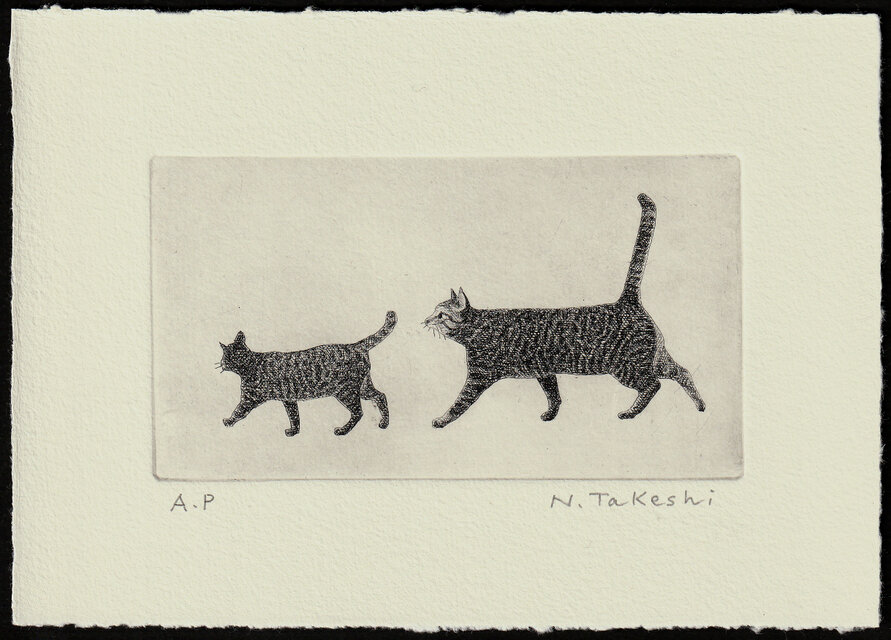 お散歩・二匹の猫/ 銅版画 (額あり） | iichi 日々の暮らしを