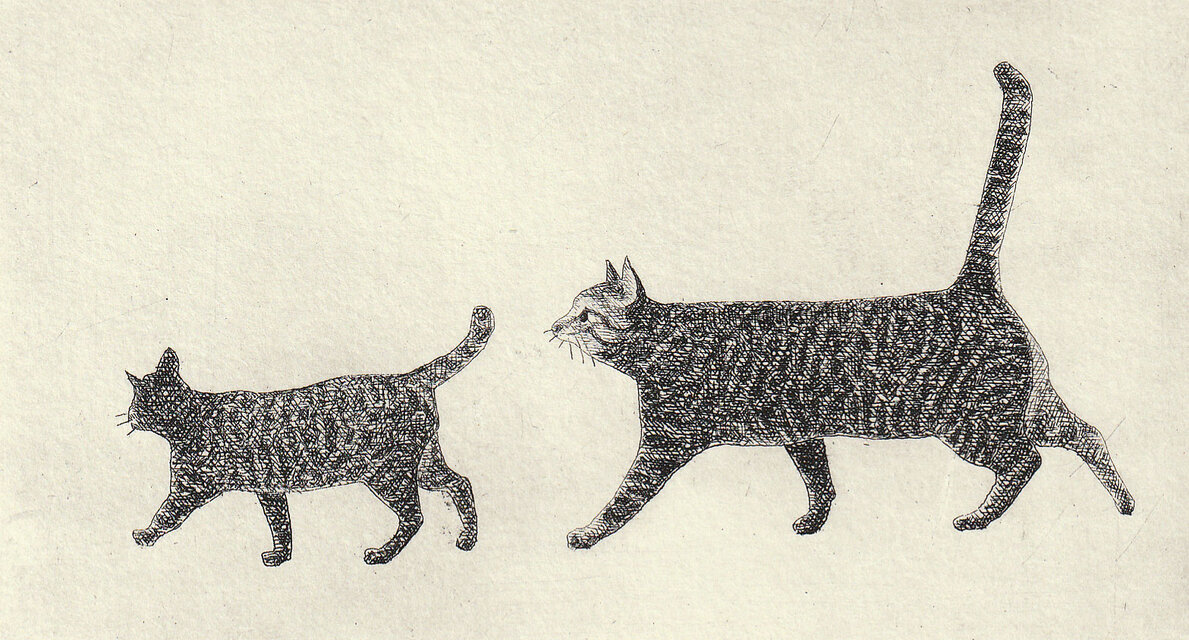 お散歩・二匹の猫/ 銅版画 (額あり） | iichi 日々の暮らしを