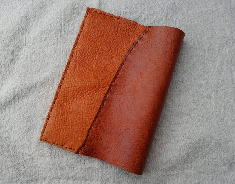 牛革　キャメル　ブックカバー　パッチワーク