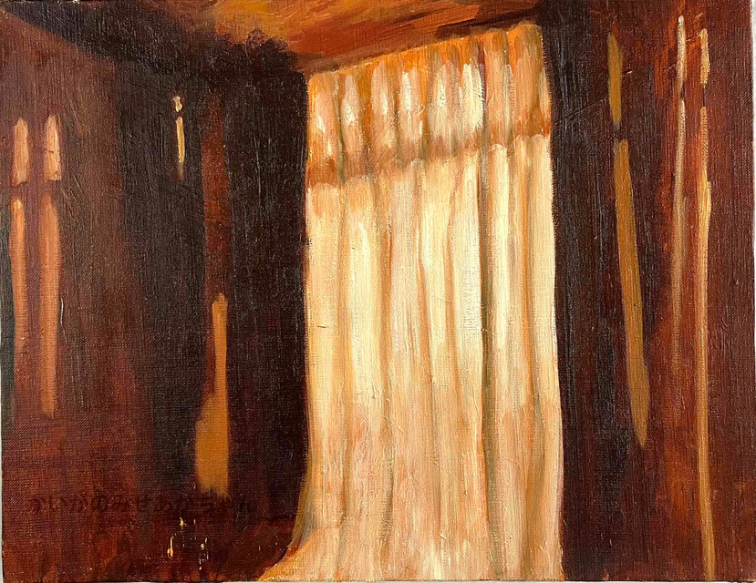 原画・油彩「夕方の部屋の中」絵画・F6（32×41㎝）アート・キャンバス