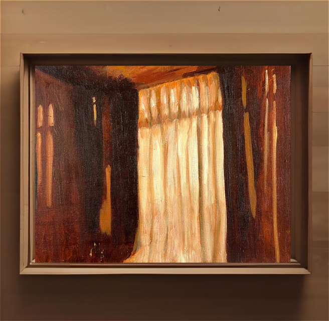 原画・油彩「夕方の部屋の中」絵画・F6（32×41㎝）アート・キャンバス