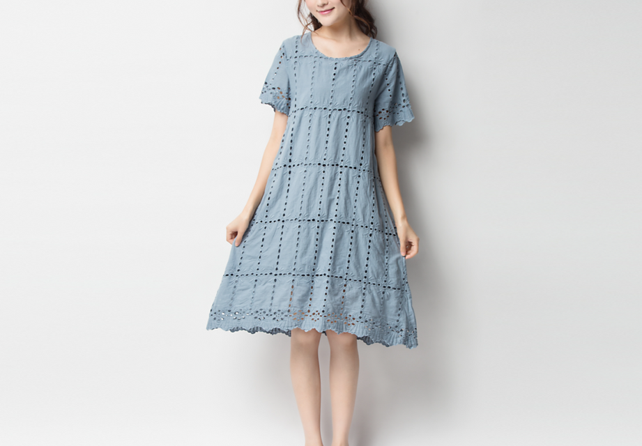 コットン生地 透かし彫り刺繍半袖ワンピース | iichi 日々の