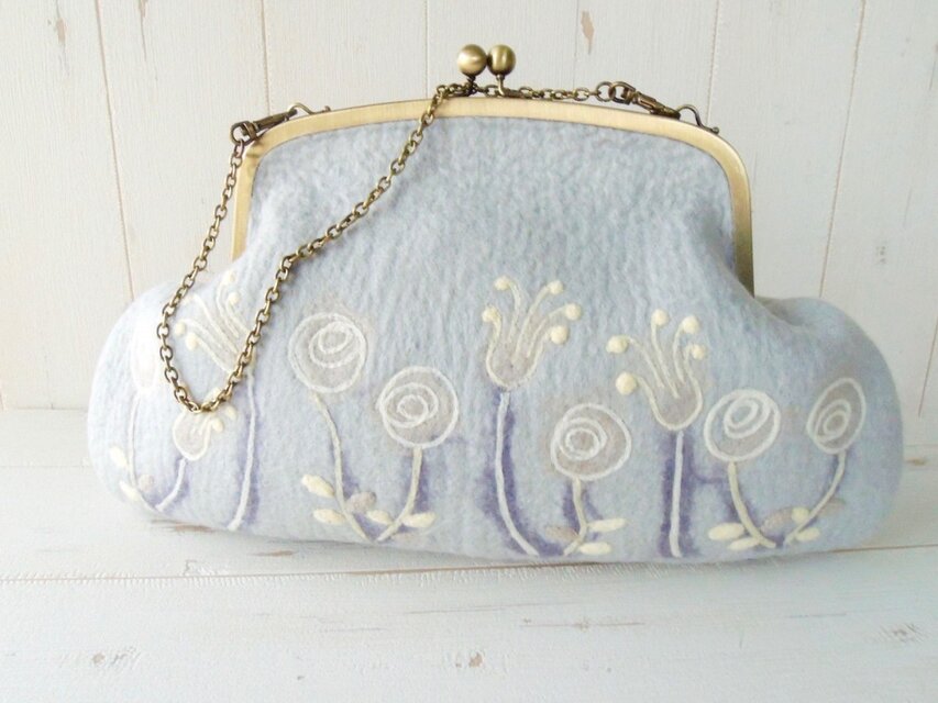 がま口バッグ　＊ローズガーデン・LL　＊ライトグレー＊