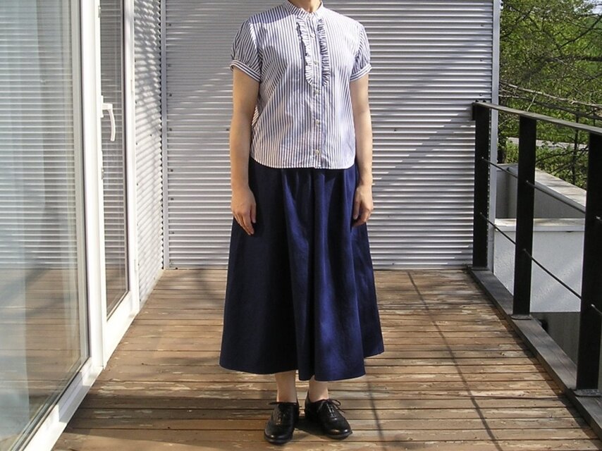 国産チノクロス＊ネイビーブルーのギャザースカート