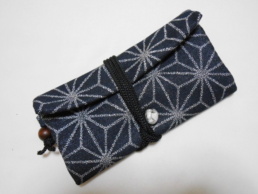 特選　道中財布　濃紺銀ラメデニム地製　麻の葉　銀