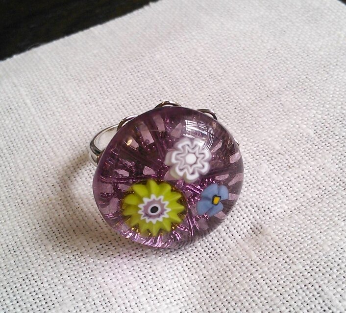 ガラスのリング（花・クリアライトパープル）