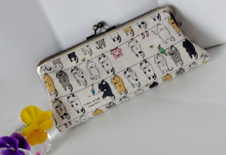 受注製作　がま口ペンケース　せんたく猫　