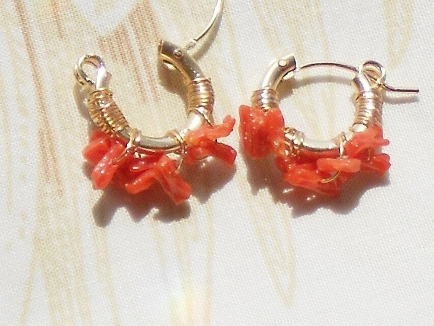 〔再販品〕＊地中海サルジニア島産＊本珊瑚＊14kgfフープピアス＊