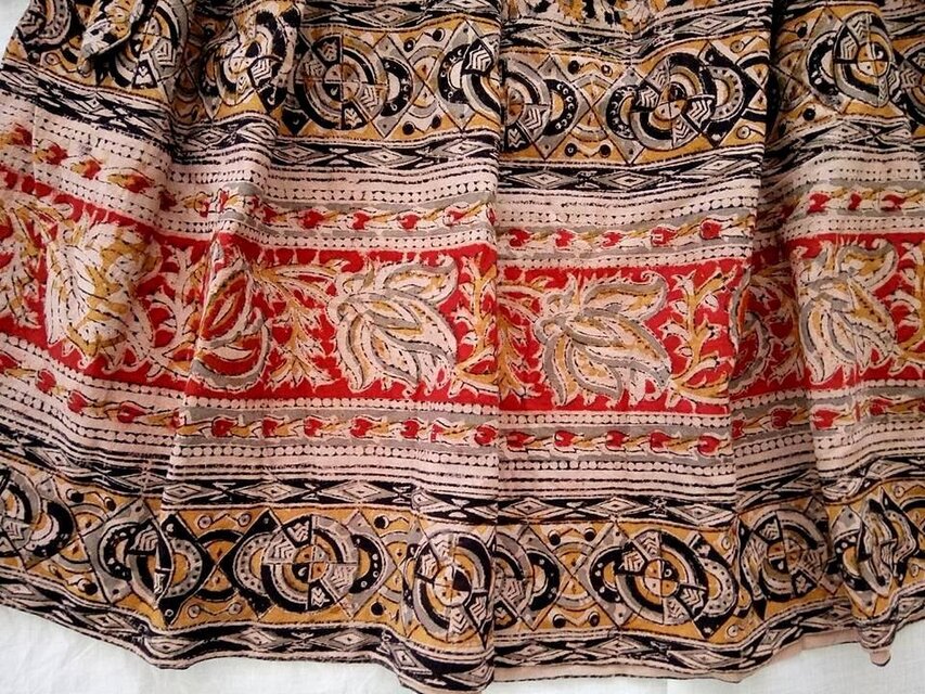 ☆インド更紗ブラック系☆手押しブロックプリント☆手触り気持ちいい