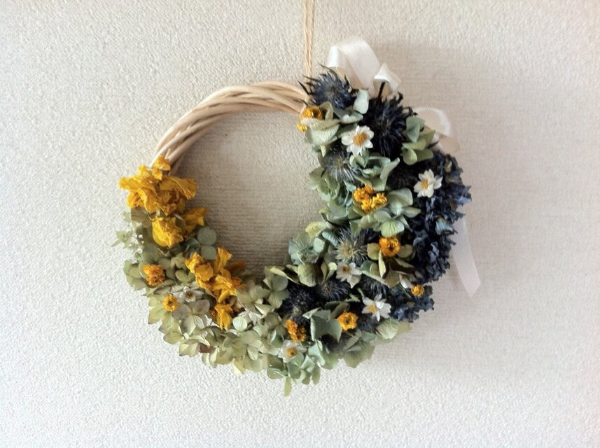 《送料無料》エリンジウムとあじさいのリース