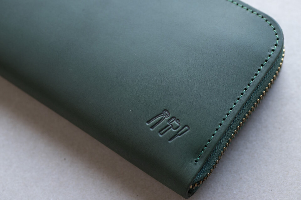 姫路産アラバスタレザー ラウンドファスナー長財布 牛革 グリーン 緑