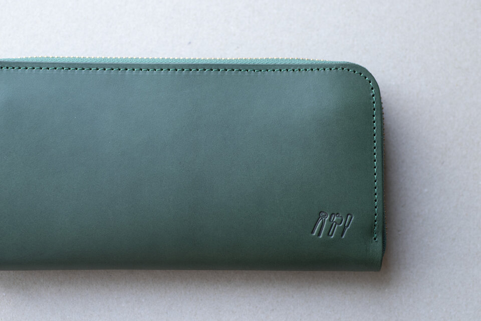 姫路産アラバスタレザー ラウンドファスナー長財布 牛革 グリーン 緑
