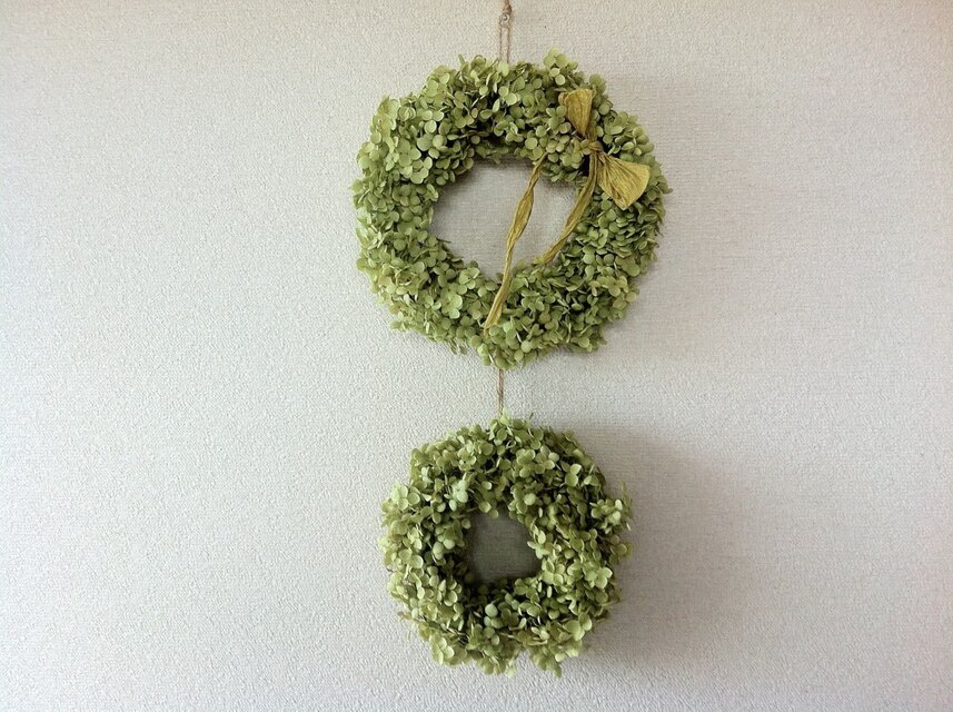 (送料無料)あじさい•アナベルの2連のリース