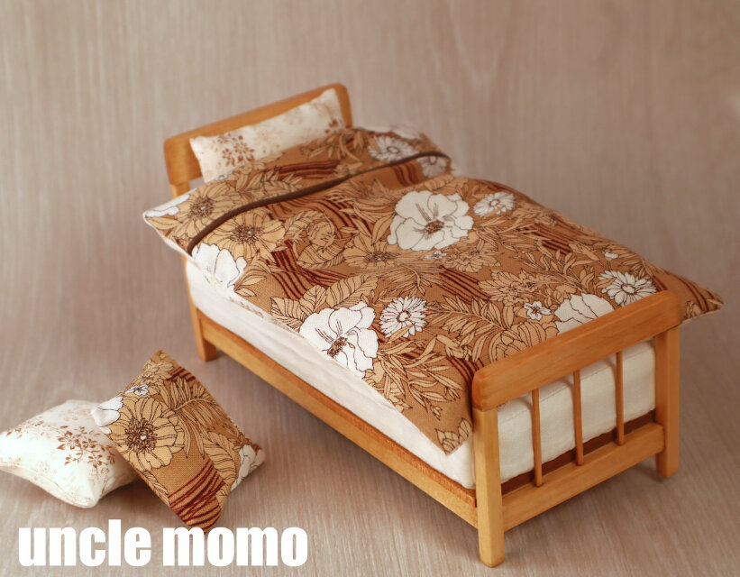 ドール用ベッド シングル（色：オーク） 1/12ミニチュア家具 | iichi