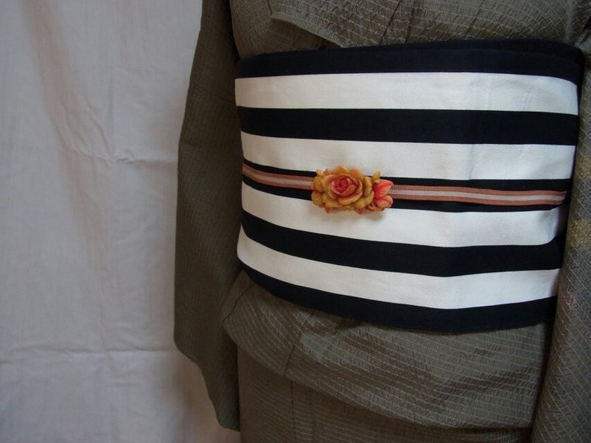 半幅帯17　白黒リバーシブル