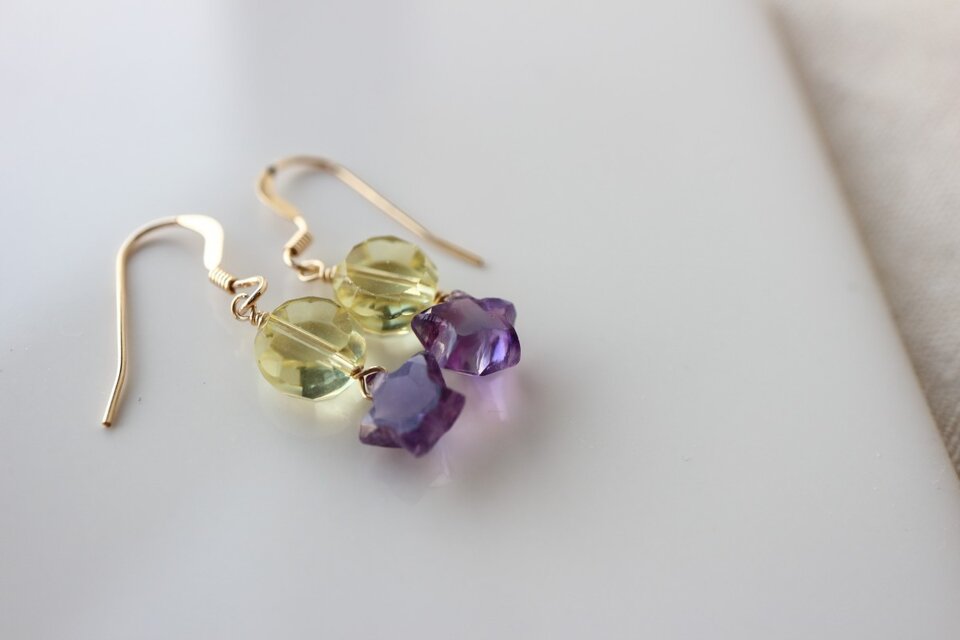 夏の夜空へ＊星＊スター＊アメジスト＊14kgfピアス＊no.63