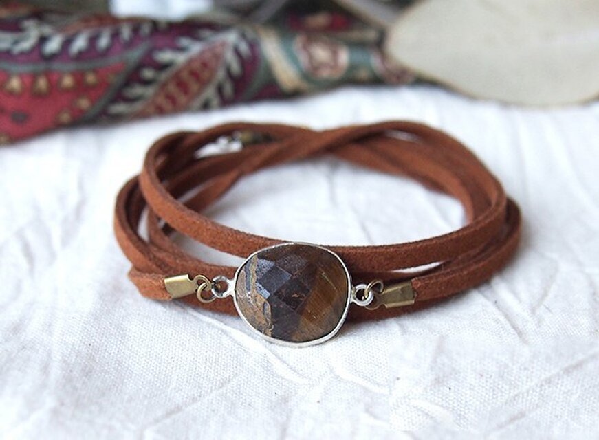 タイガーアイのレザーブレス[メンズ/ペア/レディース]
