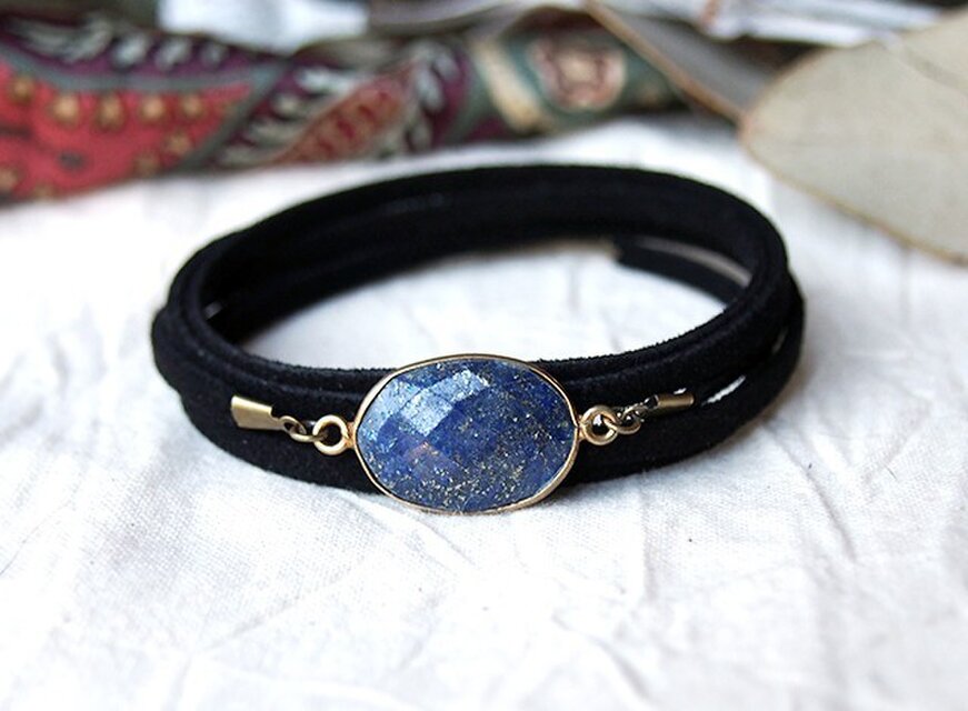 ラピスラズリのレザーブレス[メンズ/ペア/レディース]