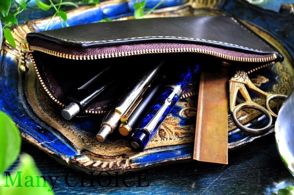 イタリアンバケッタ・エルバマット・L型ペンケース（オリーブ）