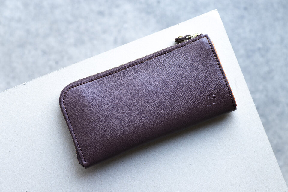 姫路産　マットシュリンクレザー　L字ファスナー長財布　牛革 ブラウン　茶　aw-05ons