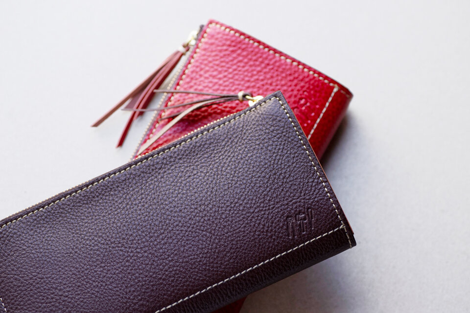 姫路産 グロスシュリンクレザー L字ファスナー長財布 牛革 グリーン 緑