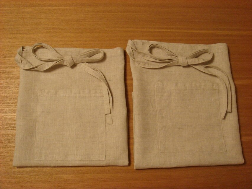 ☆T様オーダー品♪100％リネン　生成りのカフェエプロン2枚☆