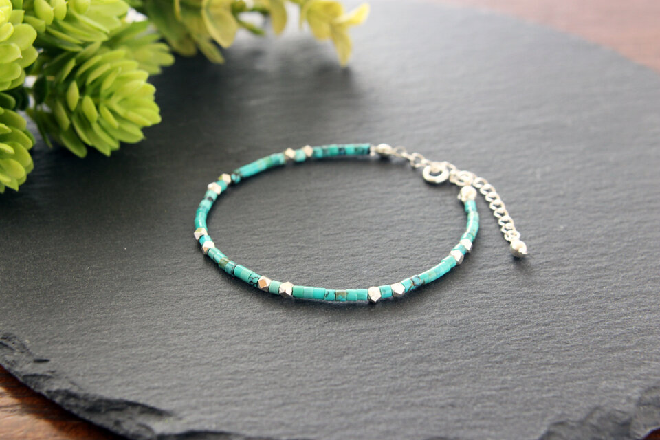 カレンシルバーとターコイズのスリムチューブブレスレット