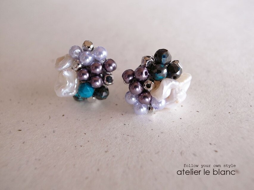 piece of full moon #12-1 ～ クリソコラとケシパールのピアス～