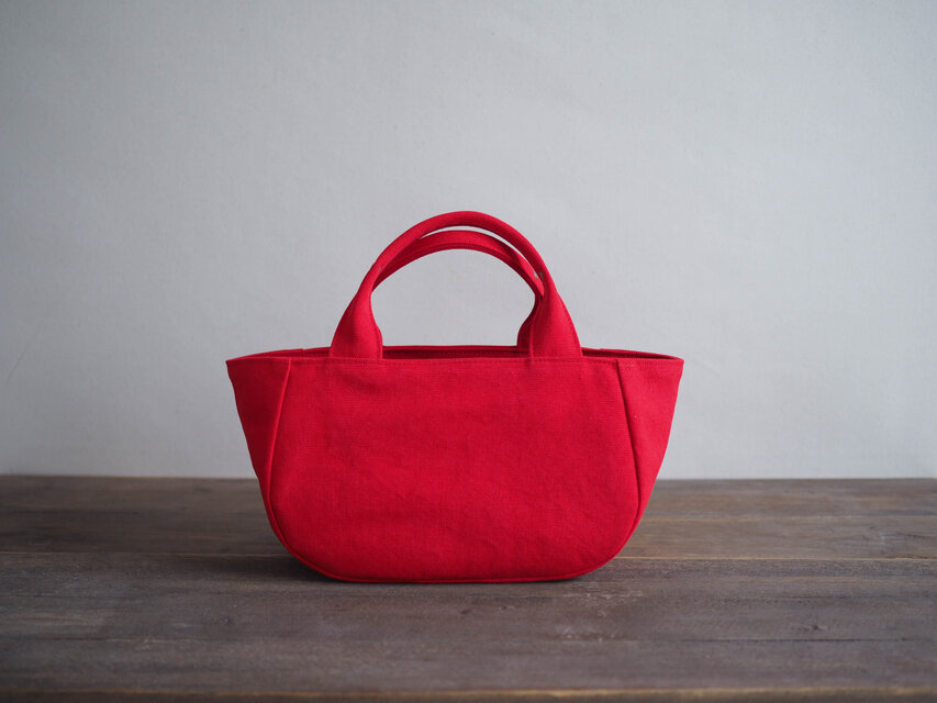 ＊受注制作＊蓋付き丸トートS（朱赤）