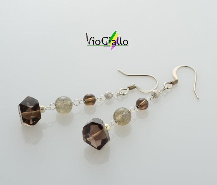 スモキークォーツの彩りピアス(SV925)
