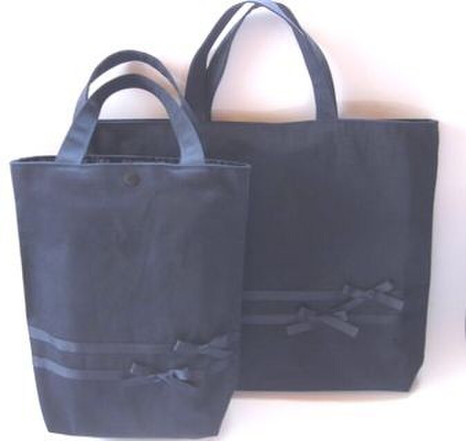 お受験ご入学2点セット　　紺×紺リボン